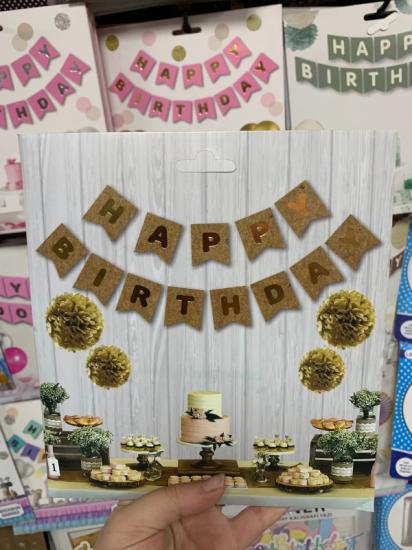 Toptan Kraft Üzeri Gold Happy Birthday Banner