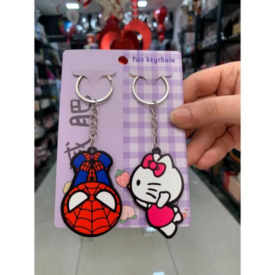 Toptan Spiderman Hello Kitty Kiss Anahtarlık 2li
