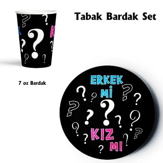 Toptan Kız mı Erkek mi Tabak Bardak Seti 8li