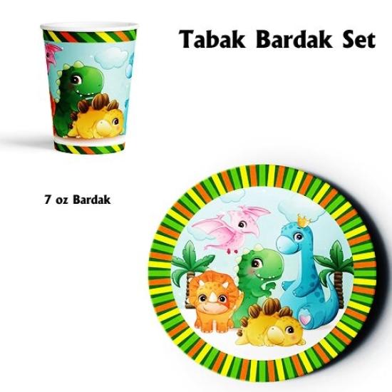 Toptan Dinozor Temalı Tabak Bardak Seti 8li