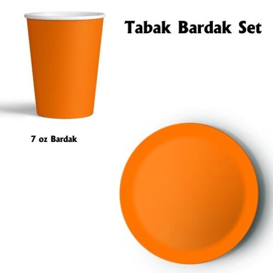 Toptan Turuncu Tabak Bardak Seti 8li