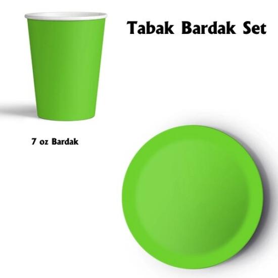 Toptan Yeşil Tabak Bardak Seti 8li