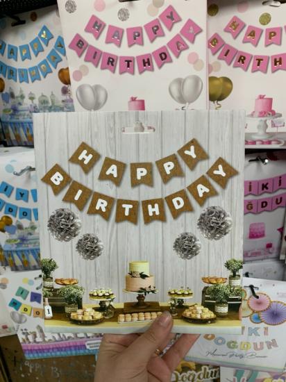 Toptan Kraft Üzeri Beyaz Happy Birthday Banner